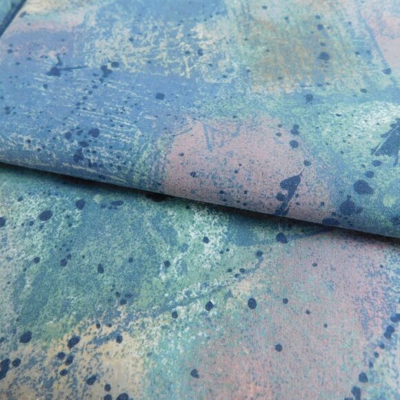 1990s FABRIC Decorator Geometric Speckled Cotton 2 Pieces 56x49, 48x19 Blue Aqua - Picture 10 of 10